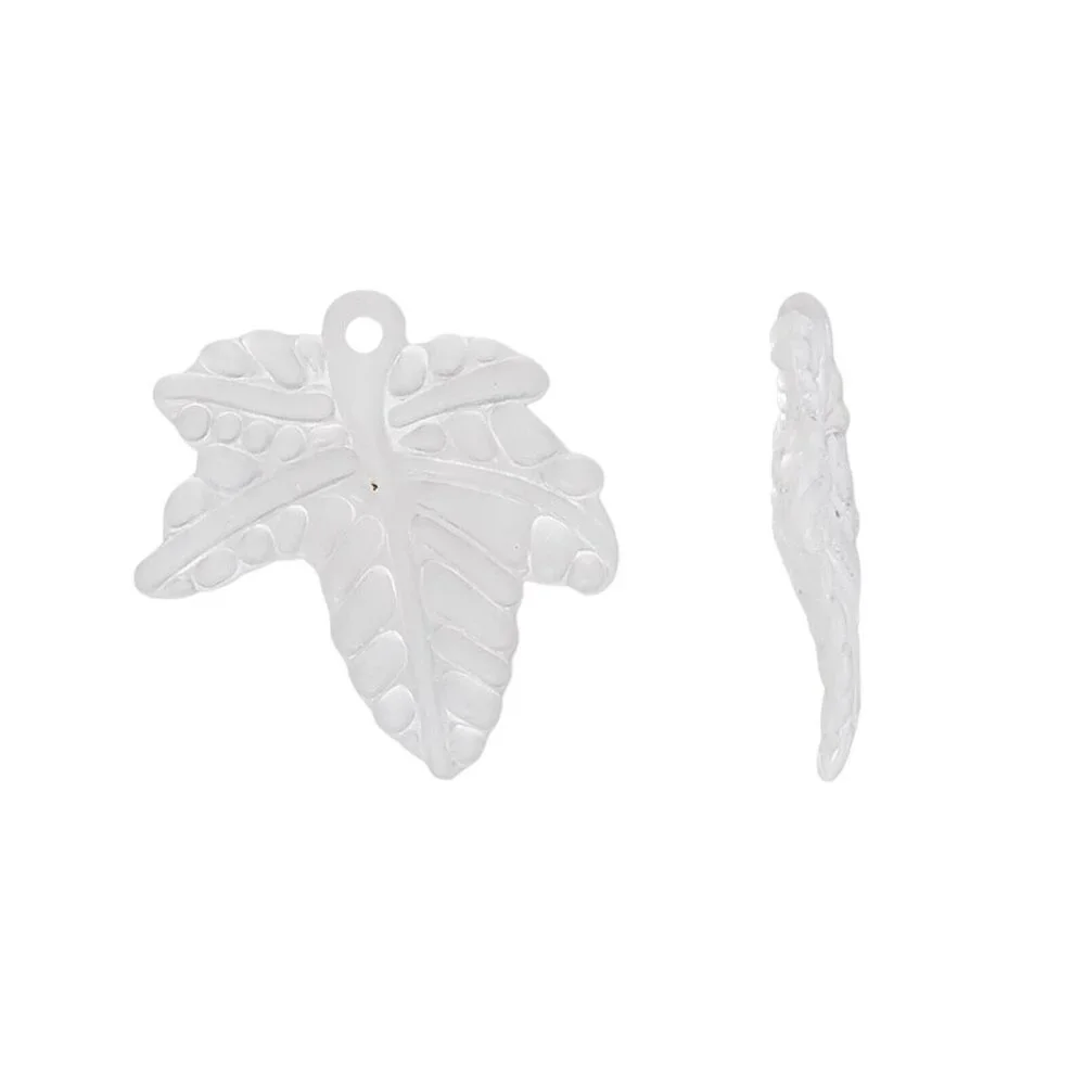 10 Clear Frosted Acrylic Textured Leaf Charms Small Pendants 20x20mm
